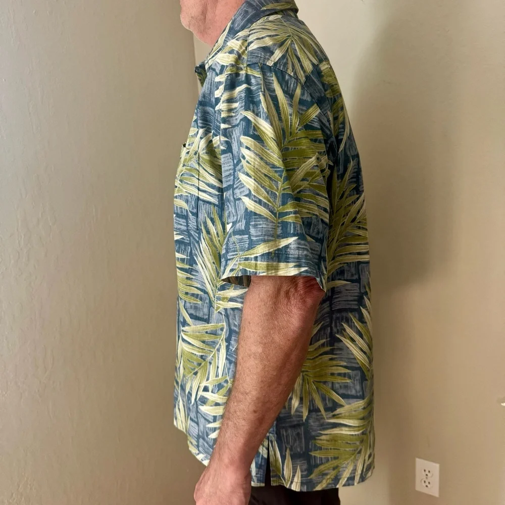 ONO & COMPANY By Liberty House Vintage Aloha Hawaiian Shirt Blue & Green Palm XL - Picture 10 of 16